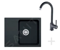 Franke Conjuntos De Cocina - Conjunto De Cocina T29, Fregadero De Tectonite OID 611-62, Negro + Grifo FP 9000, ónix NEW 114.0366.037