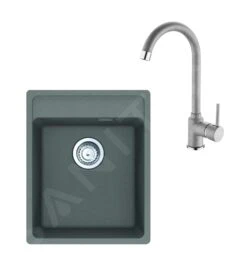 Franke Conjuntos De Cocina - Conjunto G241, Fregadero De Fragranite MRG 610-37 RTL Y Grifo FP 9000.084, Roca Gris 114.0675.657