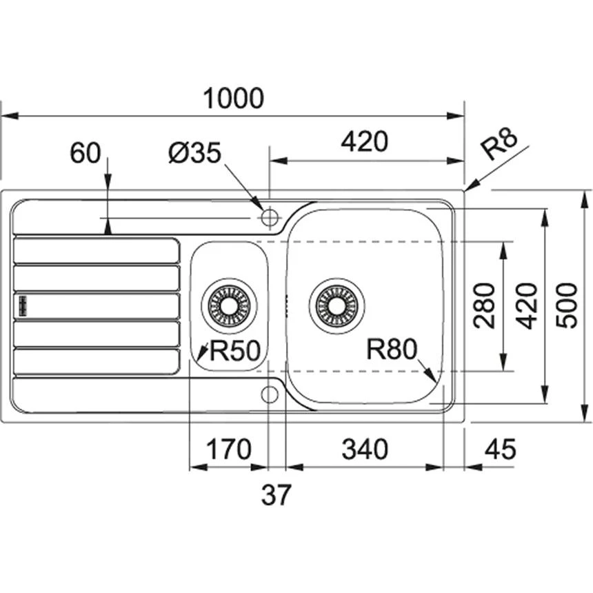 Franke Spark - Fregadero SKX 651-100, 1000x500 Mm, Acero Inoxidable 101.0504.085 4 Franke Spark - Fregadero SKX 651-100, 1000x500 Mm, Acero Inoxidable 101.0504.085 - Imagen 2