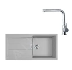 Franke Conjuntos De Cocina - Conjunto De Cocina T77, Fregadero De Tectonite S2D 611-100 Y Grifo FN 0147.031, Gris/cromo 143.0650.603