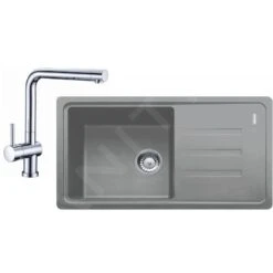 Franke Conjuntos De Cocina - Conjunto De Cocina G120, Fregadero De Fragranite BSG 611-78/39, Piedra Gris + Grifo SAMOA, Cromo 114.0440.885