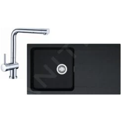 Franke Conjuntos De Cocina - Conjunto De Cocina T39, Fregadero De Tectonite OID 611, Negro + Grifo SAMOA, Cromo 114.0441.299