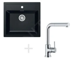 Franke Conjuntos De Cocina - Conjunto De Cocina T12, Fregadero De Tectonite SID 610, Negro + Grifo FN 0147.031, Cromo 114.0264.293