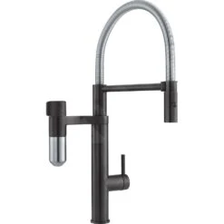 Franke Grifos De Filtrado - Grifo De Fregadero Vital Tap Con Unidad De Filtración, Brazo Flexible Y Ducha, Negro Mate/acero Inoxidable 120.0621.313