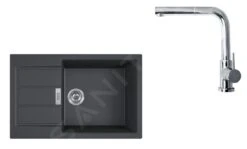 Franke Conjuntos De Cocina - Conjunto T88, Fregadero De Tectonite S2D 611-78 XL Y Grifo FN 0147.031, Negro/cromo 143.0618.741