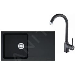 Franke Conjuntos De Cocina - Conjunto De Cocina T41, Fregadero De Tectonite OID 611, Negro + Grifo FP 9000, ónix NEW 114.0441.337
